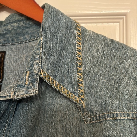 Lucky Legend western denim shirt jacket XL pearl snap embroidered toothsaw - Picture 5 of 8